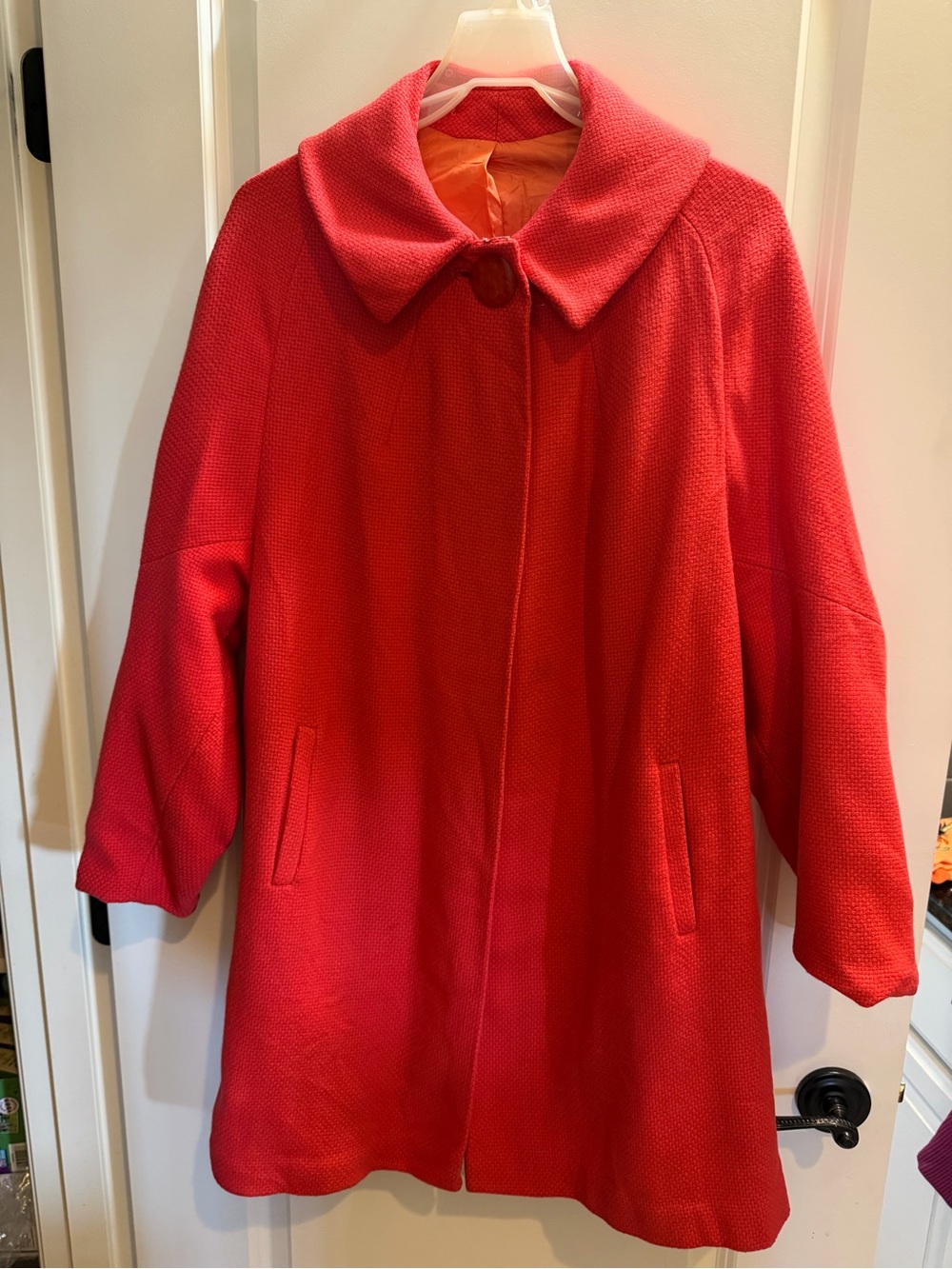 vintage 1960s Coral Red Textured Swing Coat Retro Style Fits Medium–Large